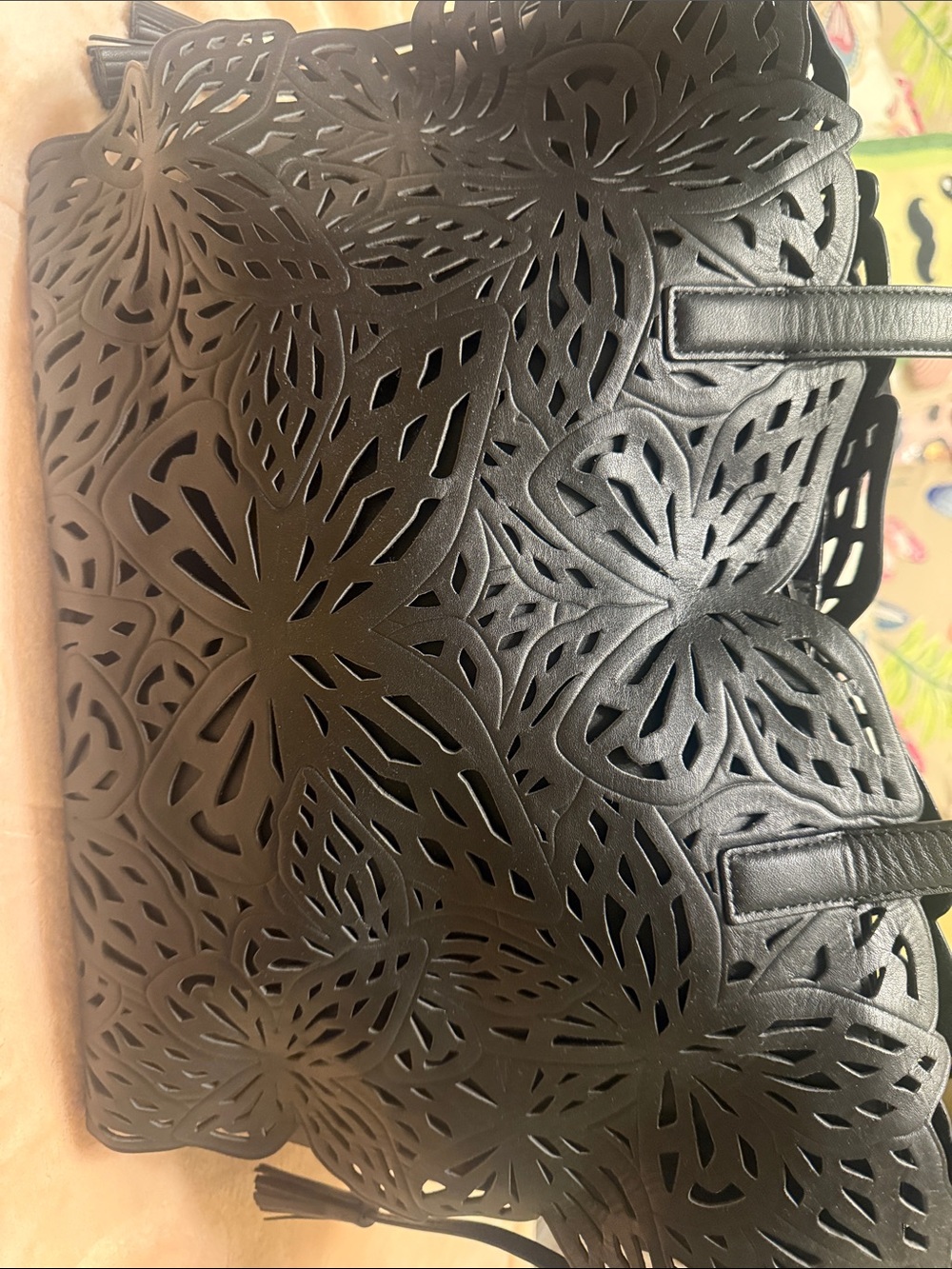 Sophia Webster Black Laser-Cut Floral Tote